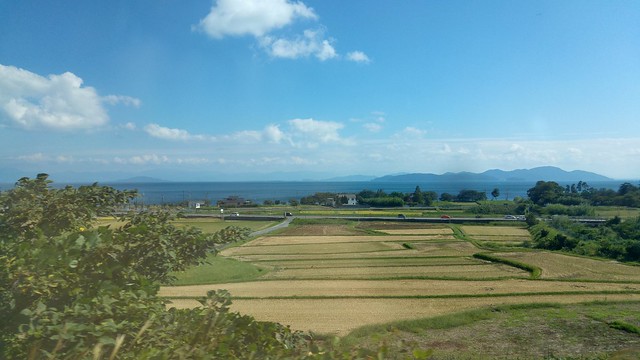 Fields and Lake Biwa