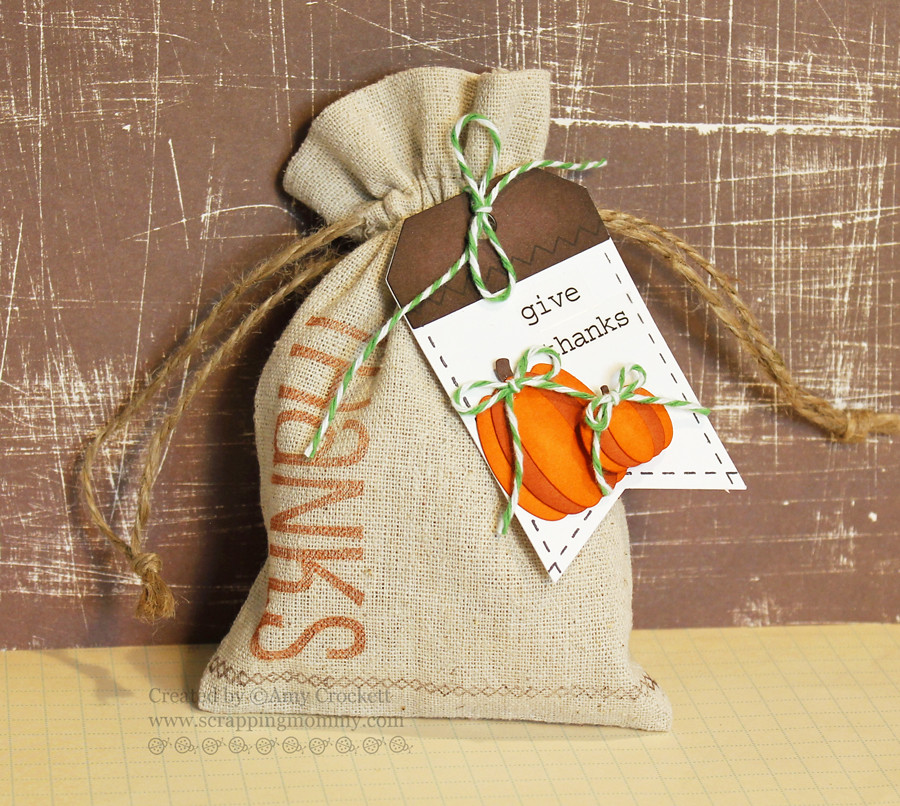 SRM Stickers Blog - Give Thanks Linen Bag & Tag by Amy - #linen #bag #BIGStamps #Thanks #thankyou #clearstamps, #fall, #autumn #stickers #stampedstitches #giftbag #treatbag #DIY