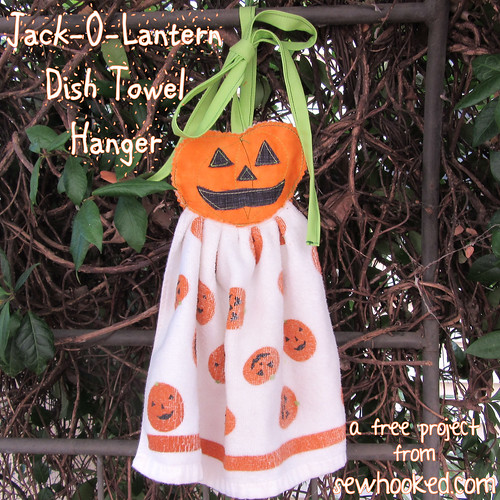 Jack-O-Lantern Dish Towel Hanger by Jennifer Ofenstein, sewhooked.com