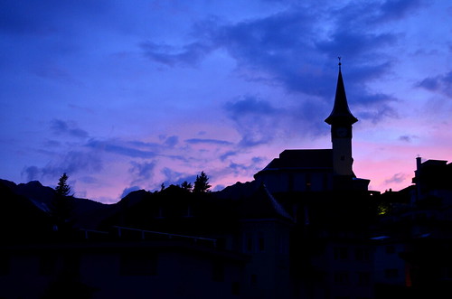 sunset purple alps mountain church arosa switzerland