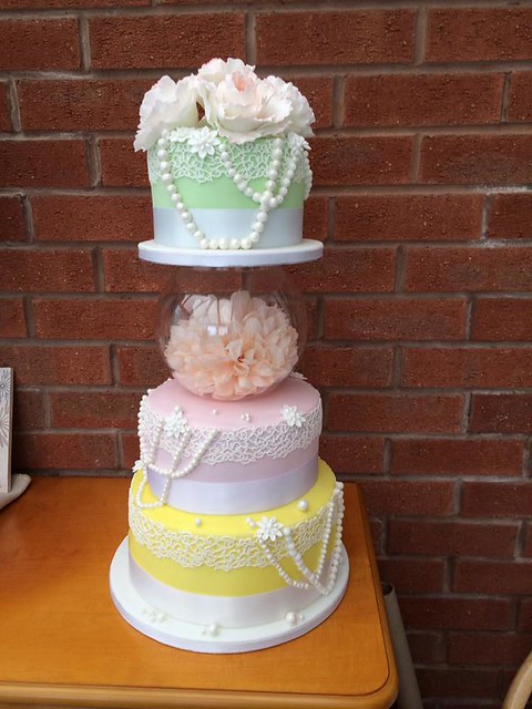Three Tier Wedding Cake with Glass Bowl by Jennifer Jordan