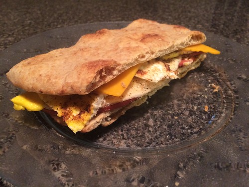 flatbread naan fried bologna egg cheese sandwich breakfast dinner food