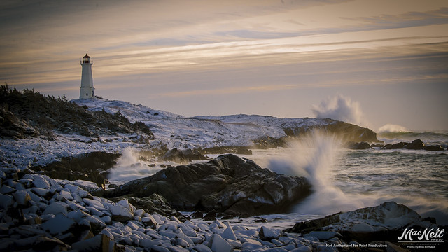 Louisbourg Lighthouse just after sunrise on a winter morning