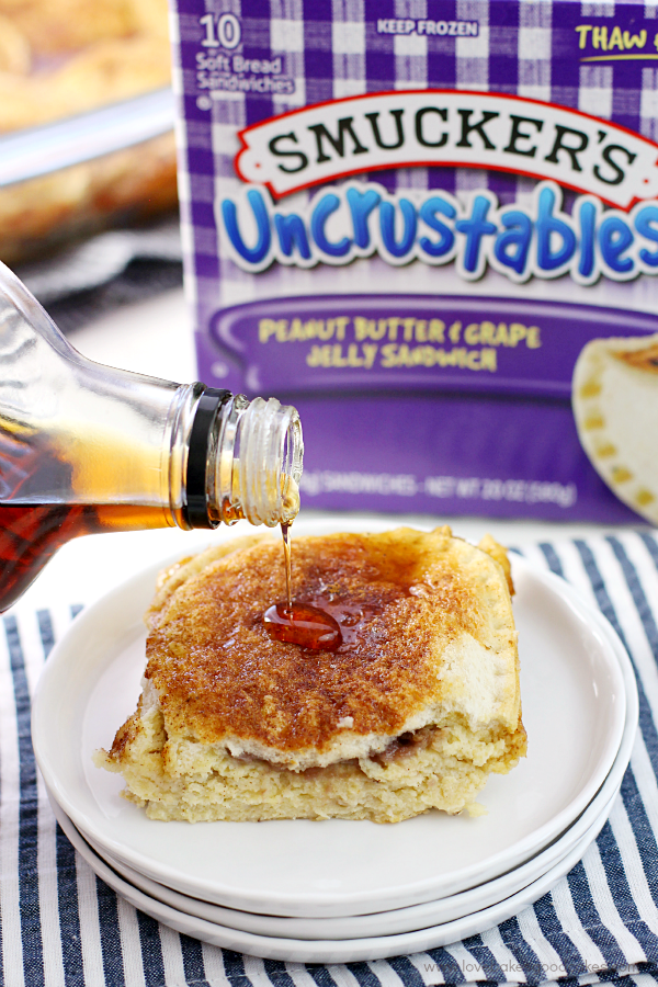 Take your PB&J to the next level with this Uncrustables Overnight French Toast! Breakfast never tasted so good.