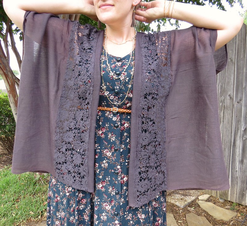 Teal Floral Dress and Lace Kimono - After