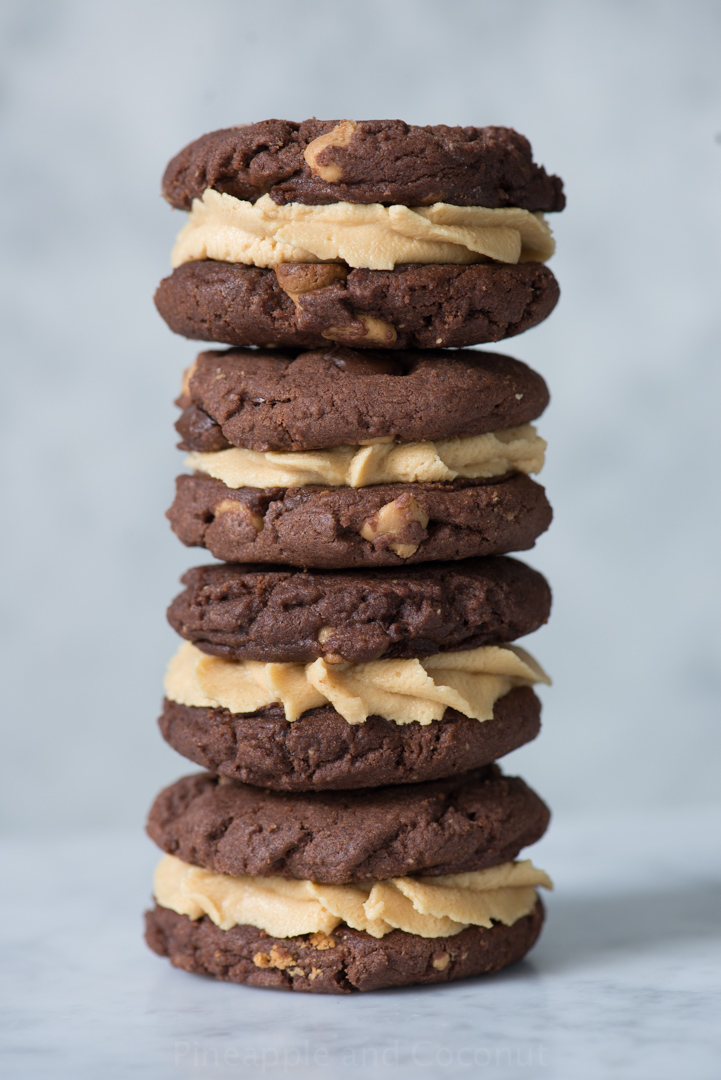Chocolate Peanut Butter Sandwich Cookies from Something Sweet by Miriam of Overtime Cook. www.pineappleandcoconut.com
