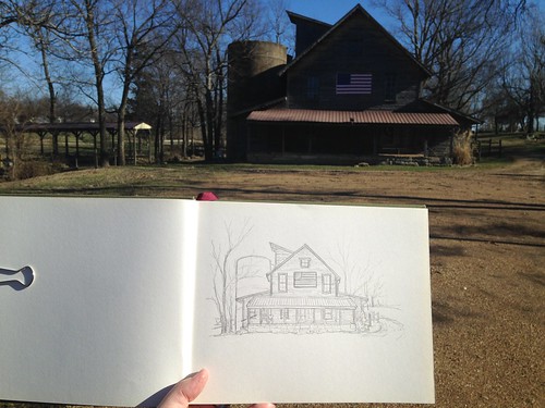 Sketching Wommack Grist Mill in Fair Grove, Missouri.