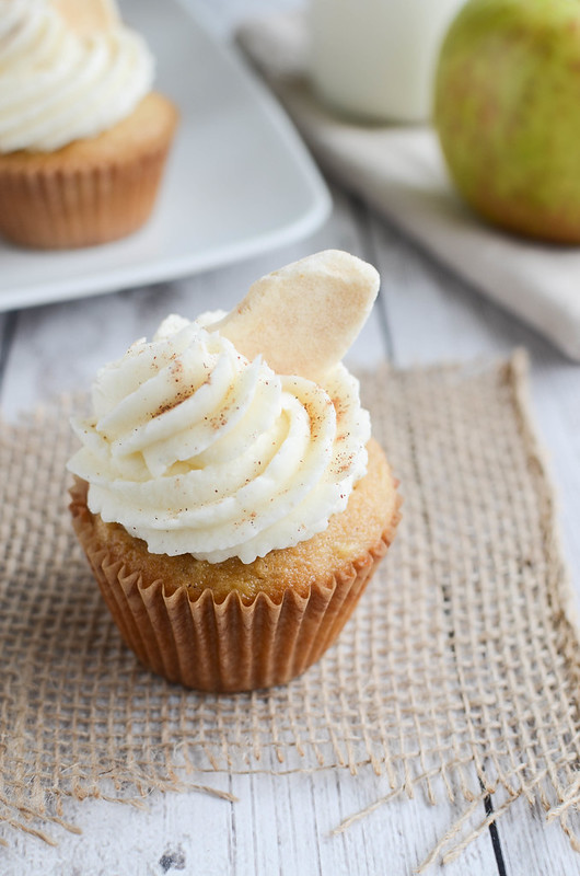 Apple Spice Cupcakes - yummy apple cupcakes topped with spiced vanilla frosting and cinnamon apple chips! Perfect fall cupcakes!