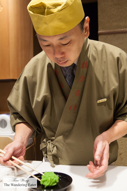 Chef plating the namagashi