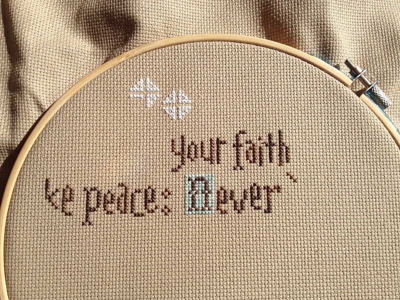 Cross stitch ABC of Faith in progress