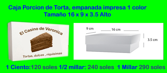 cajitas personalizadas con logo para porcion de torta, empanadas, etc a domicilio, Lima y todo el Peru