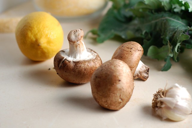 Mushrooms, kale, lemon, garlic and polenta by Eve Fox, the Garden of Eating, copyright 2015