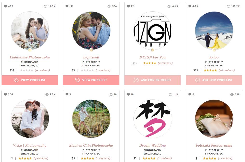 Selection of photographers to choose from on Bridestory 