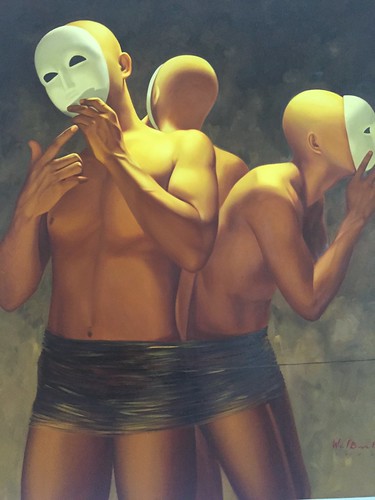 three faces with masks,  Bencab museum
