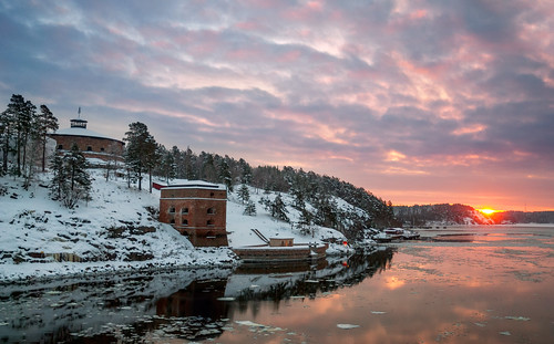 morning sea snow seascape clouds sunrise landscape sweden stockholm fort baltic fortress värmdö
