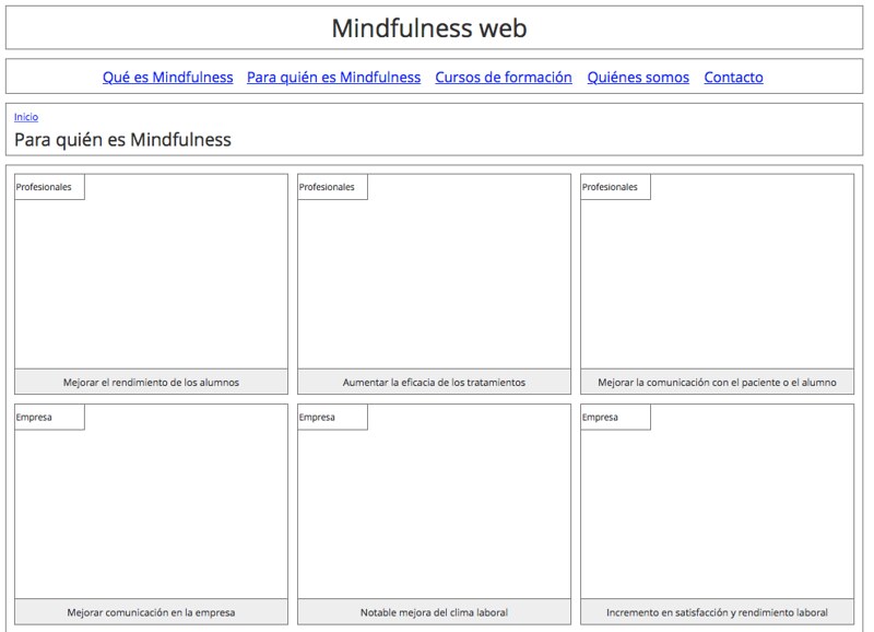 Wireframe de la sección Para quién, Mindfulness Web