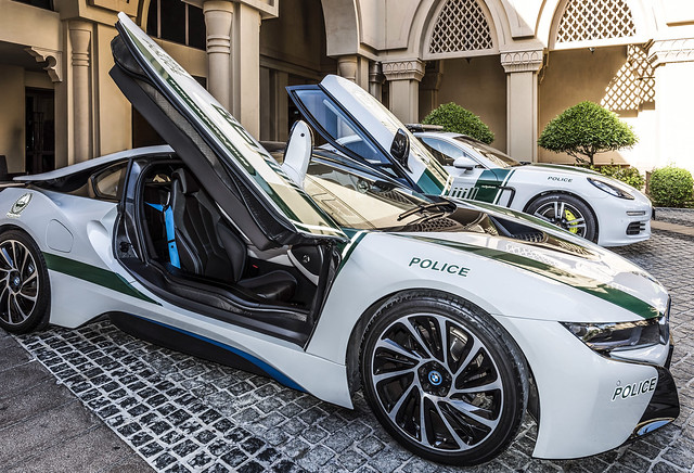 Look who stop by the main entrance today! BMW i8 Dubai Police Patrol Cars