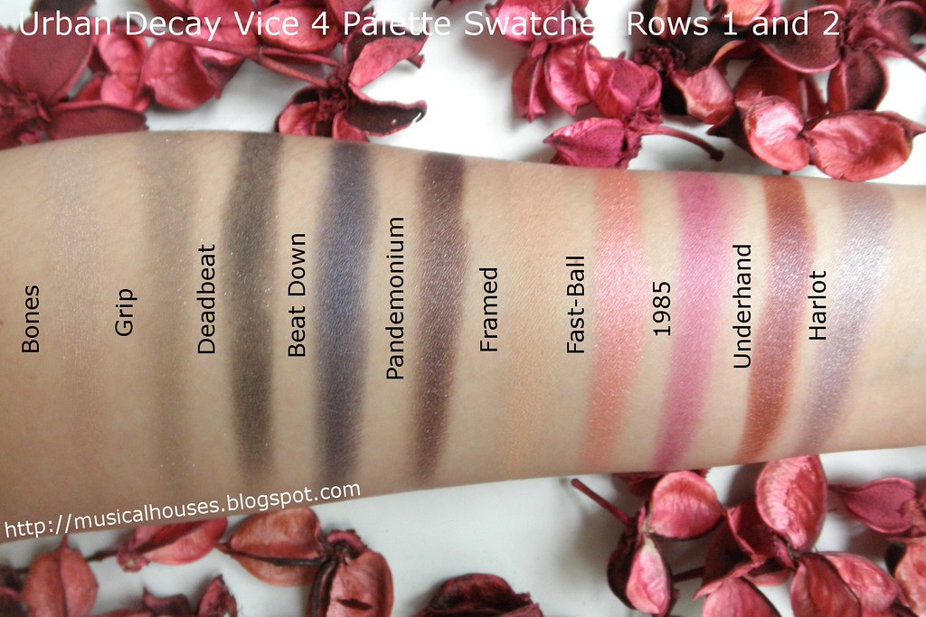 Urban Decay Vice 4 Palette Swatches Rows 1-2