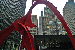 Chicago - Alexander Calder's Flamingo and buildings
