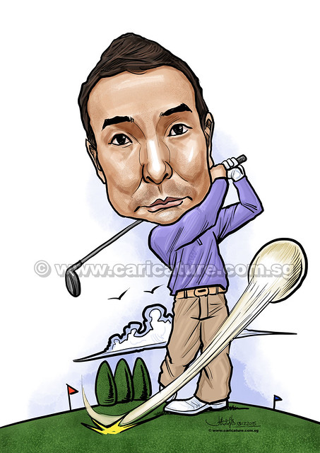 Golfer digital caricature for Mastercard