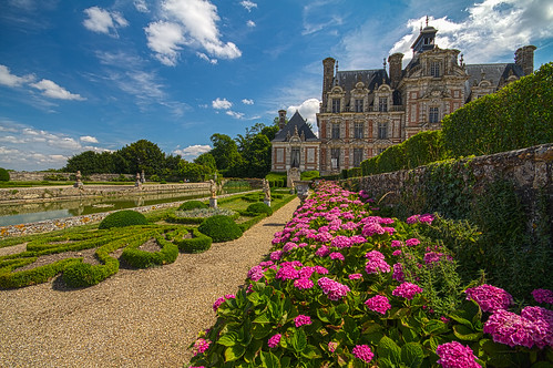 old pink blue roses summer vacation sky holiday france castle history monument stone reflections garden hall vanishingpoint historic hedge stonewall chateau normandy renaissance hdr whiteclouds formalgarden pinkroses lineofsight summersky “chateaudebeaumesnil” “l’eure” “louisxvi” “normandyversailles”