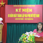 Đồng chí Dương Thị Hạnh – Chủ tịch Hội Phụ nữ phát biểu tại lễ kỷ niệm