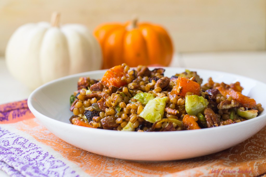 Winter Wheat Berry Salad with Butternut Squash and Brussel Sprouts
