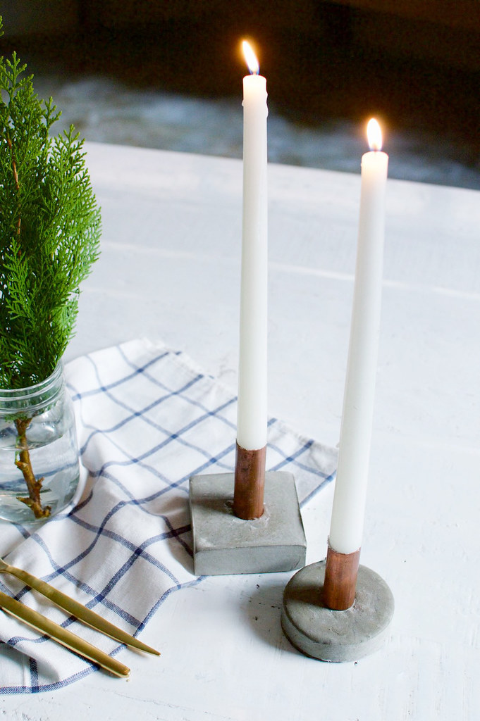 DIY Copper and Concrete Candle Holders
