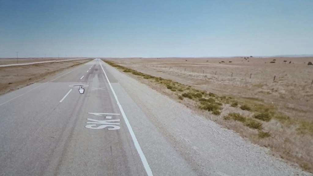 Brown dot cows and flat, flat land in the #prairies #ridingthroughwalls in #saskatchewan #googlestreetview
