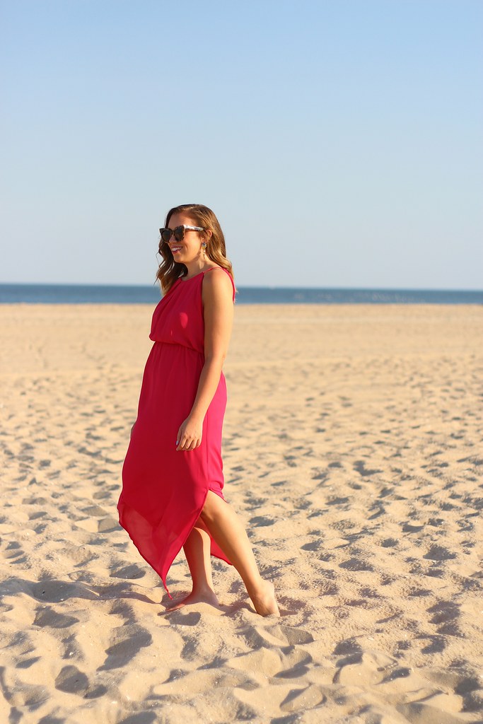 Pink Maxi Dress on Beach