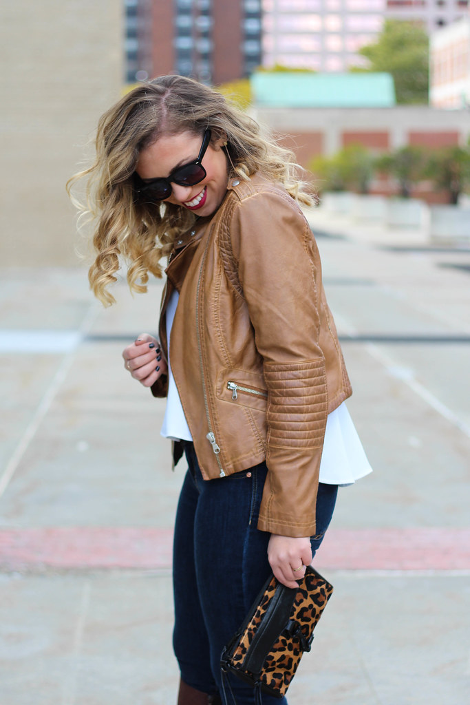 Fall Neutrals | Brown Faux Leather Jacket | Brown Boots