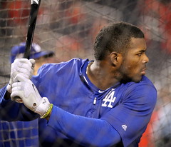 Dodgers outfielder Yasiel Puig takes batting practice before NLDS Game 5.