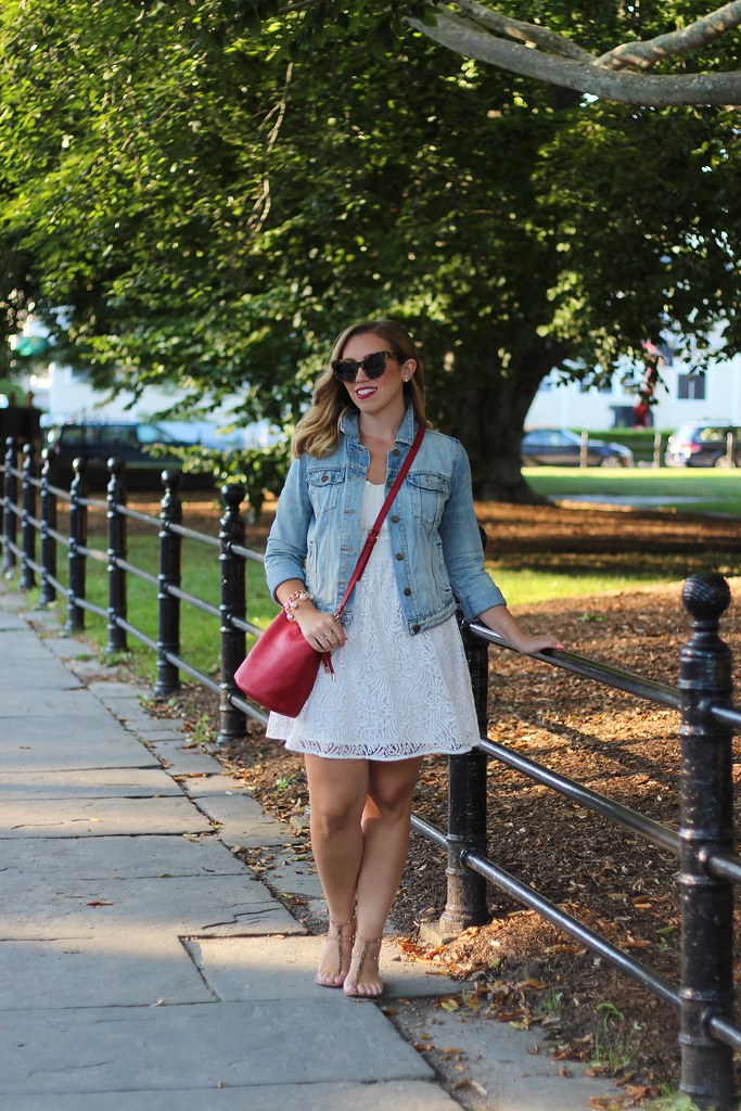 White After Labor Day | White Lace Dress & Jean Jacket