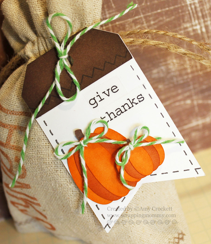 SRM Stickers Blog - Give Thanks Linen Bag & Tag by Amy - #linen #bag #BIGStamps #Thanks #thankyou #clearstamps, #fall, #autumn #stickers #stampedstitches #giftbag #treatbag #DIY