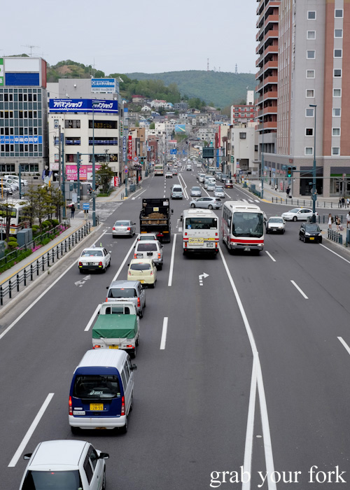 Traffic and buildings in Otaru, Hokkaido