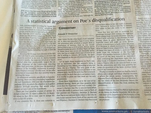 statistical argument on Poe's case, Inquirer editorial