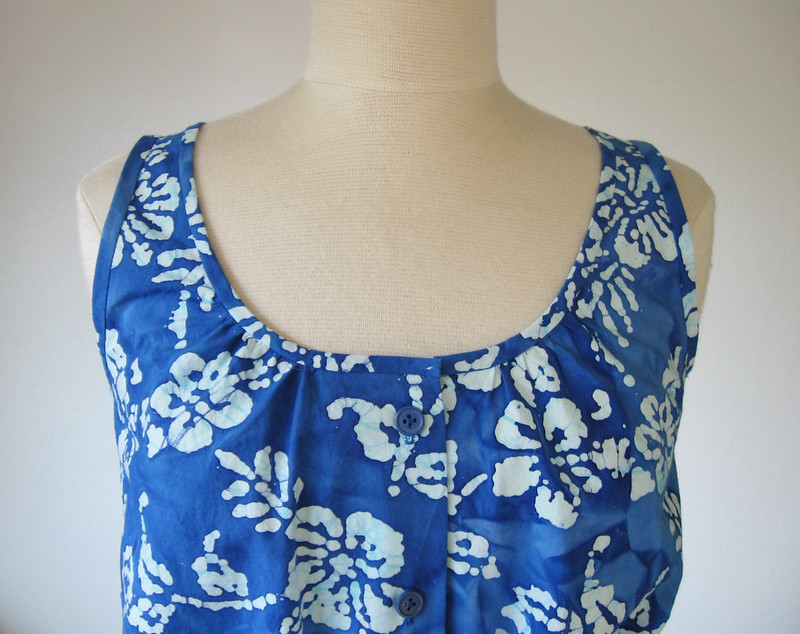 blue batik front neckline