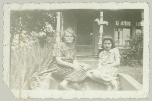 Two women on the front steps